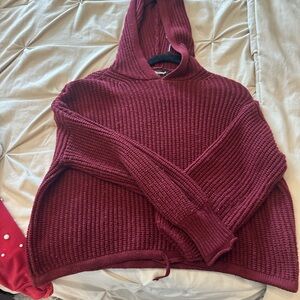 Charlotte Russe Burgundy Hooded Knit Turtleneck Sweater